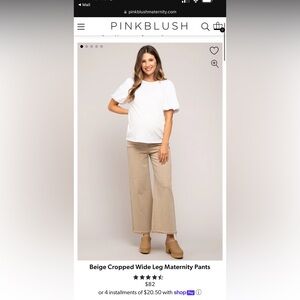 Pinkblush Maternity Beige Wide Leg Pants, Size 30, Like New Condition